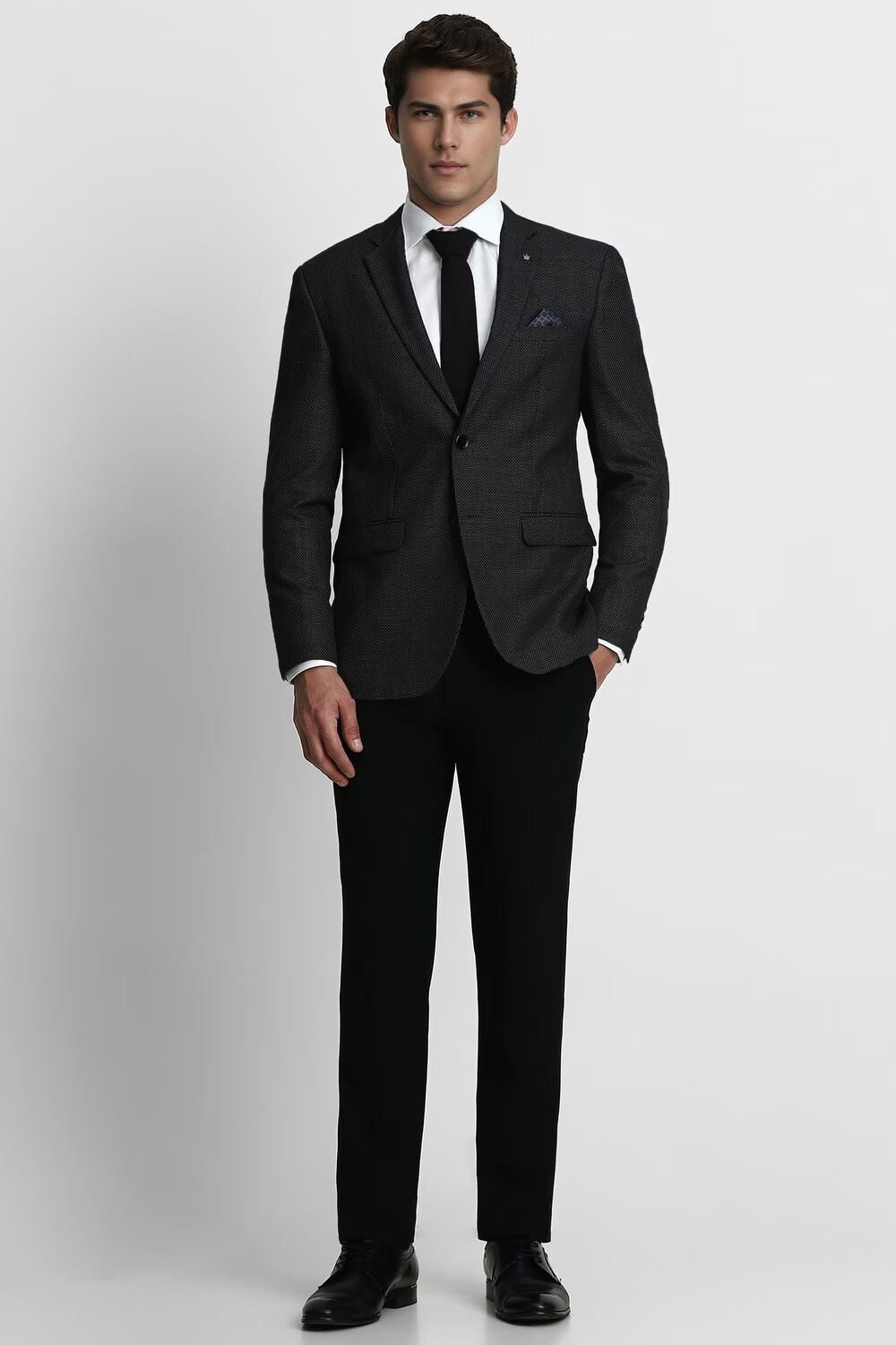 Men Black Slim Fit Solid Formal Blazer-Black