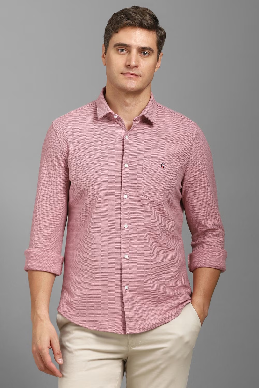 Men Pink Print Full Sleeves Casual Shirt-Pink