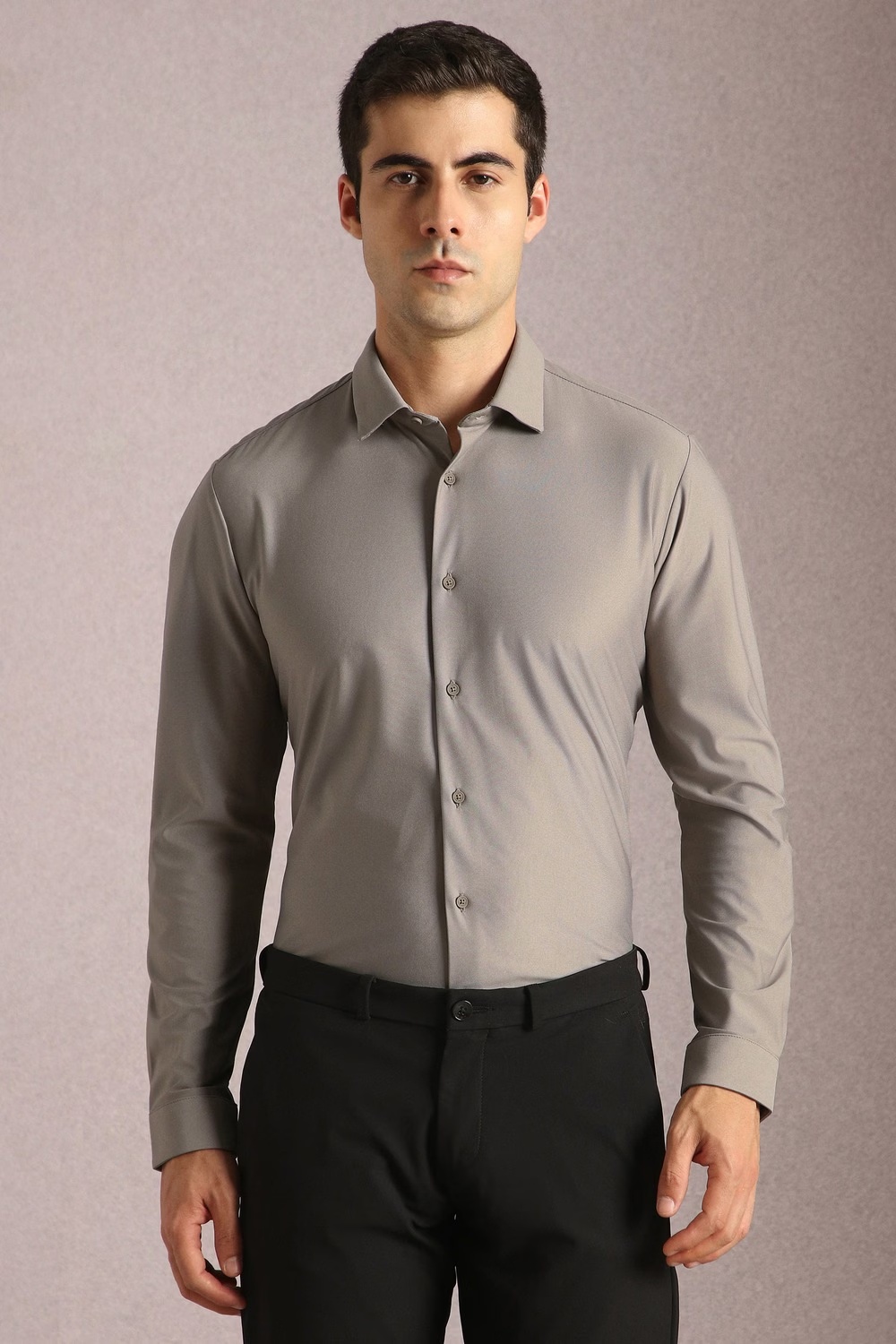 Men Grey Textured Full Sleeves Casual Shirt-Grey