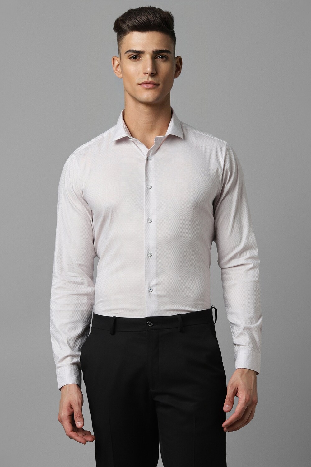 Men White Super Slim Fit Check Full Sleeves Casual Shirt-White