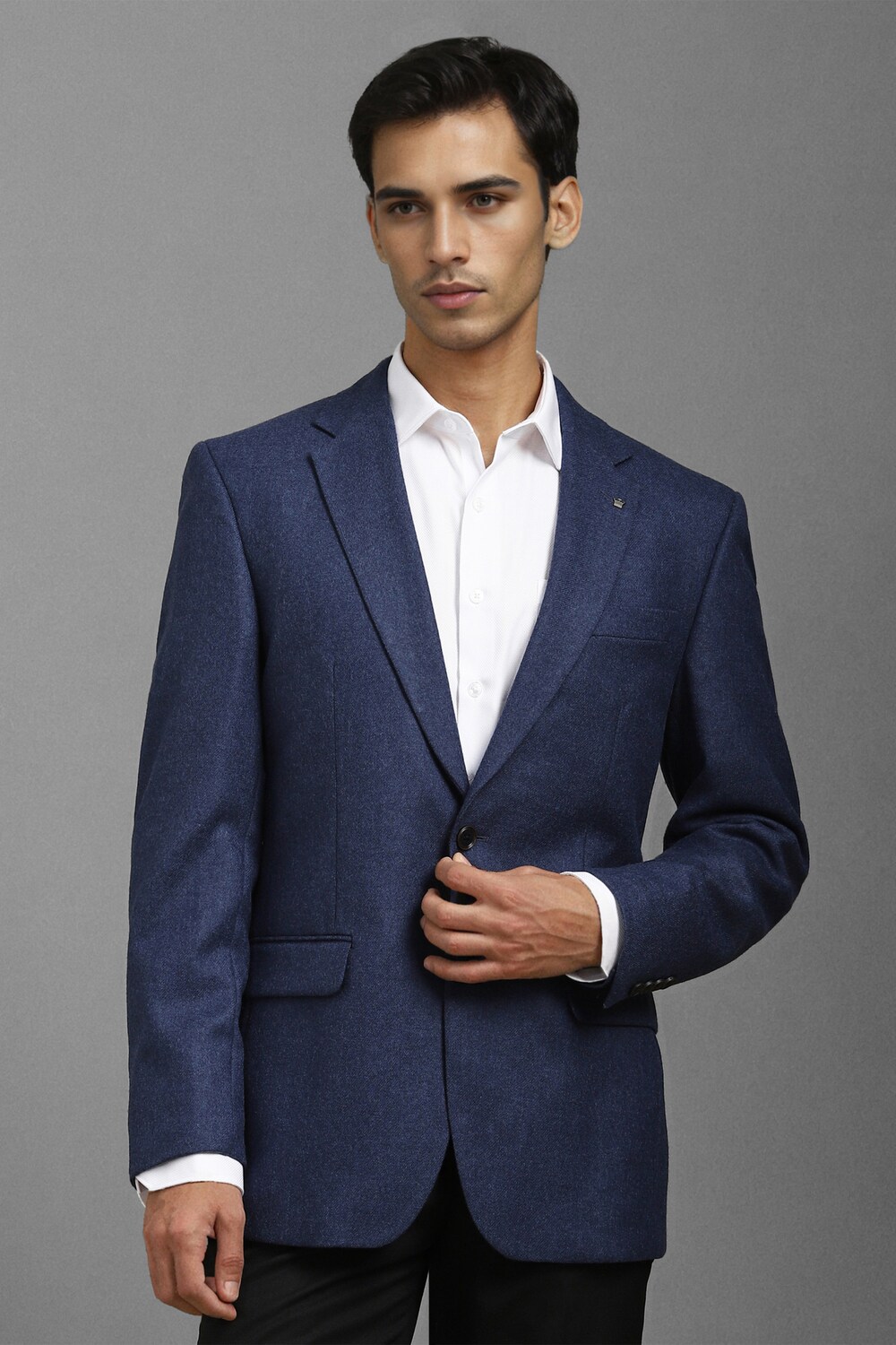 Men Blue Regular Fit Textured Formal Blazer-Blue