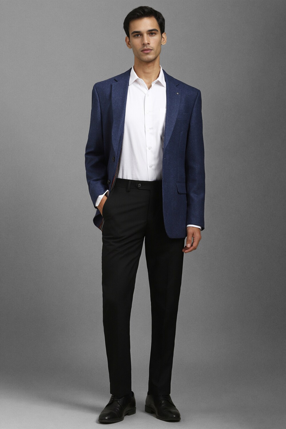 Men Blue Regular Fit Textured Formal Blazer-Blue