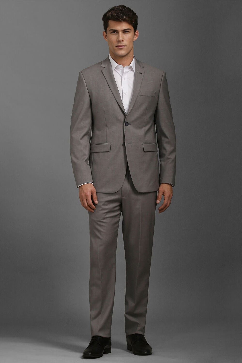 Men Grey Slim Fit Textured Formal Two Piece Suit-Grey