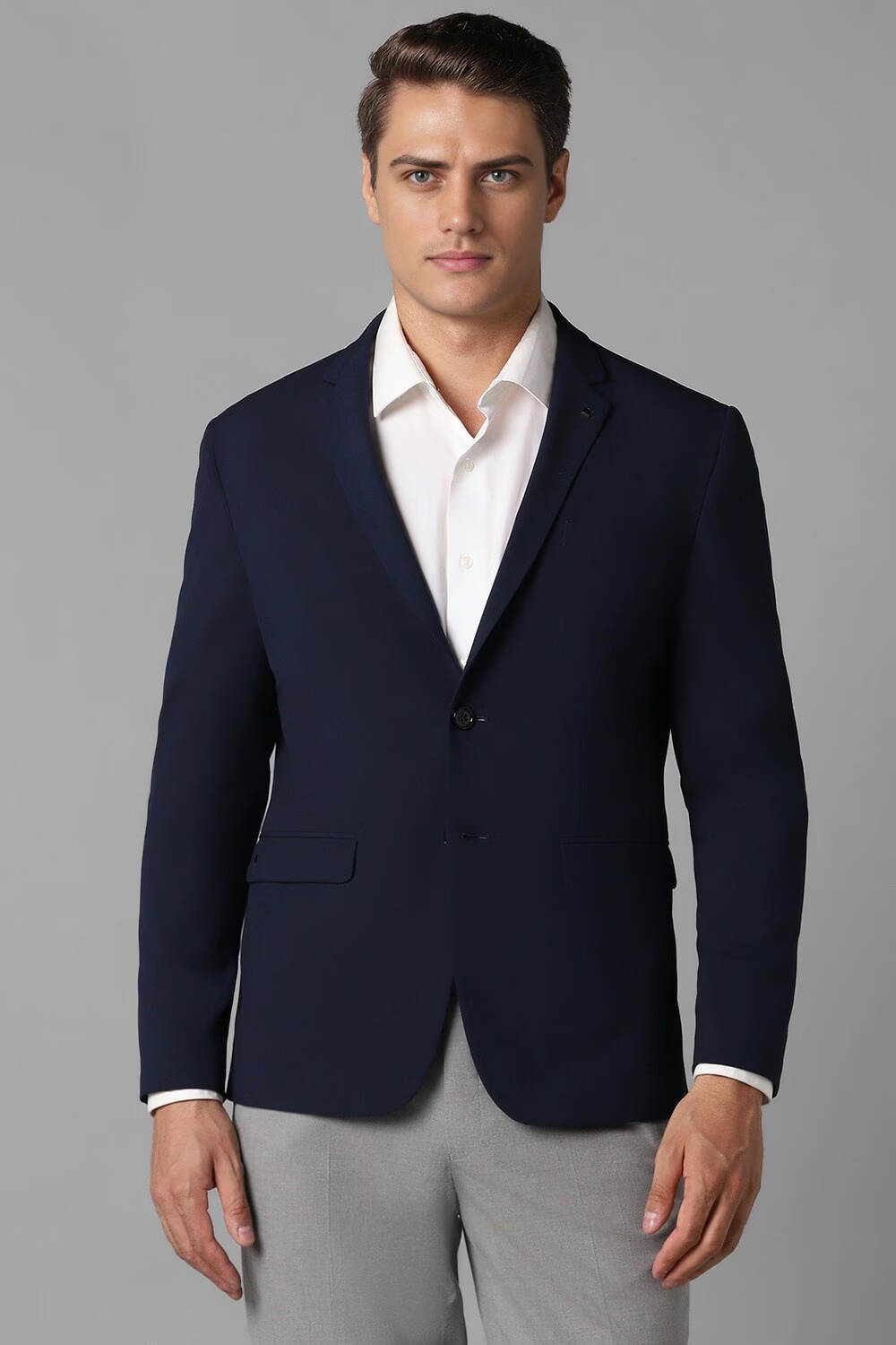 Men Navy Slim Fit Solid Formal Blazer-Navy