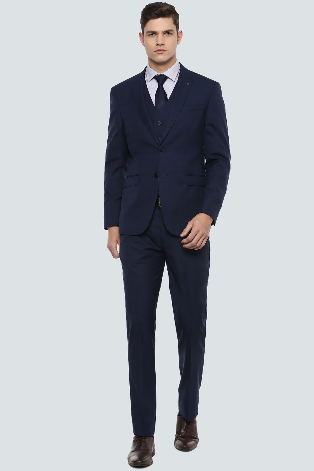 Men Navy Slim Fit Check Party Three Piece Suit-Navy