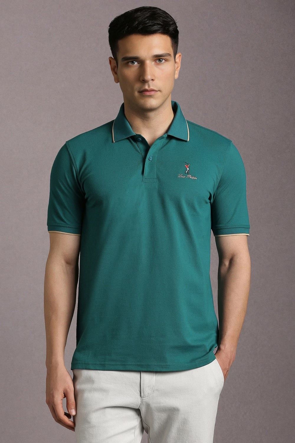 Men Green Solid Polo Neck T-shirt-Green