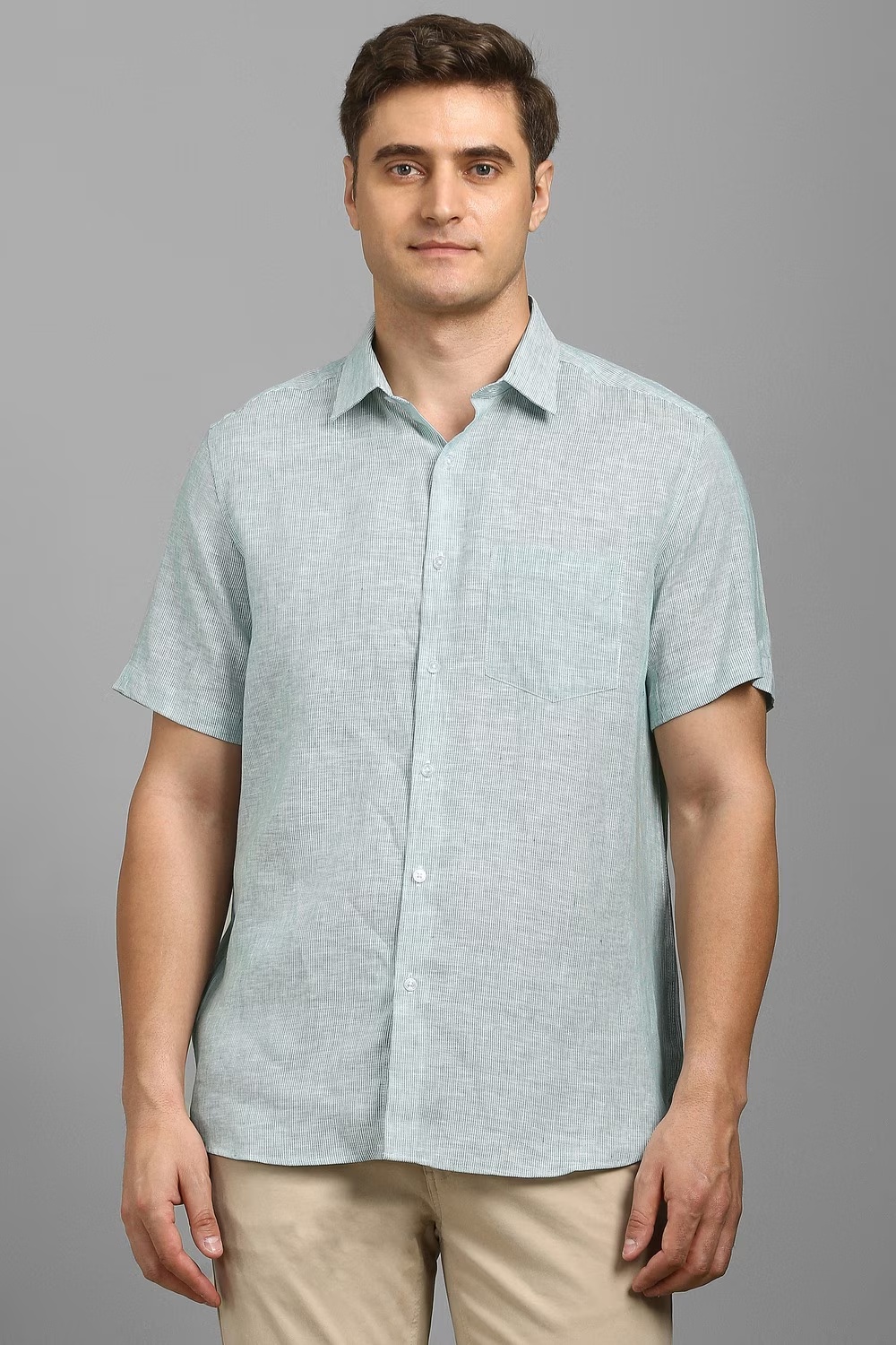 Men Green Stripe Half Sleeves Formal Shirt-Green 1 17328-men-green-stripe-half-sleeves-formal-shirt-green-1.jpg