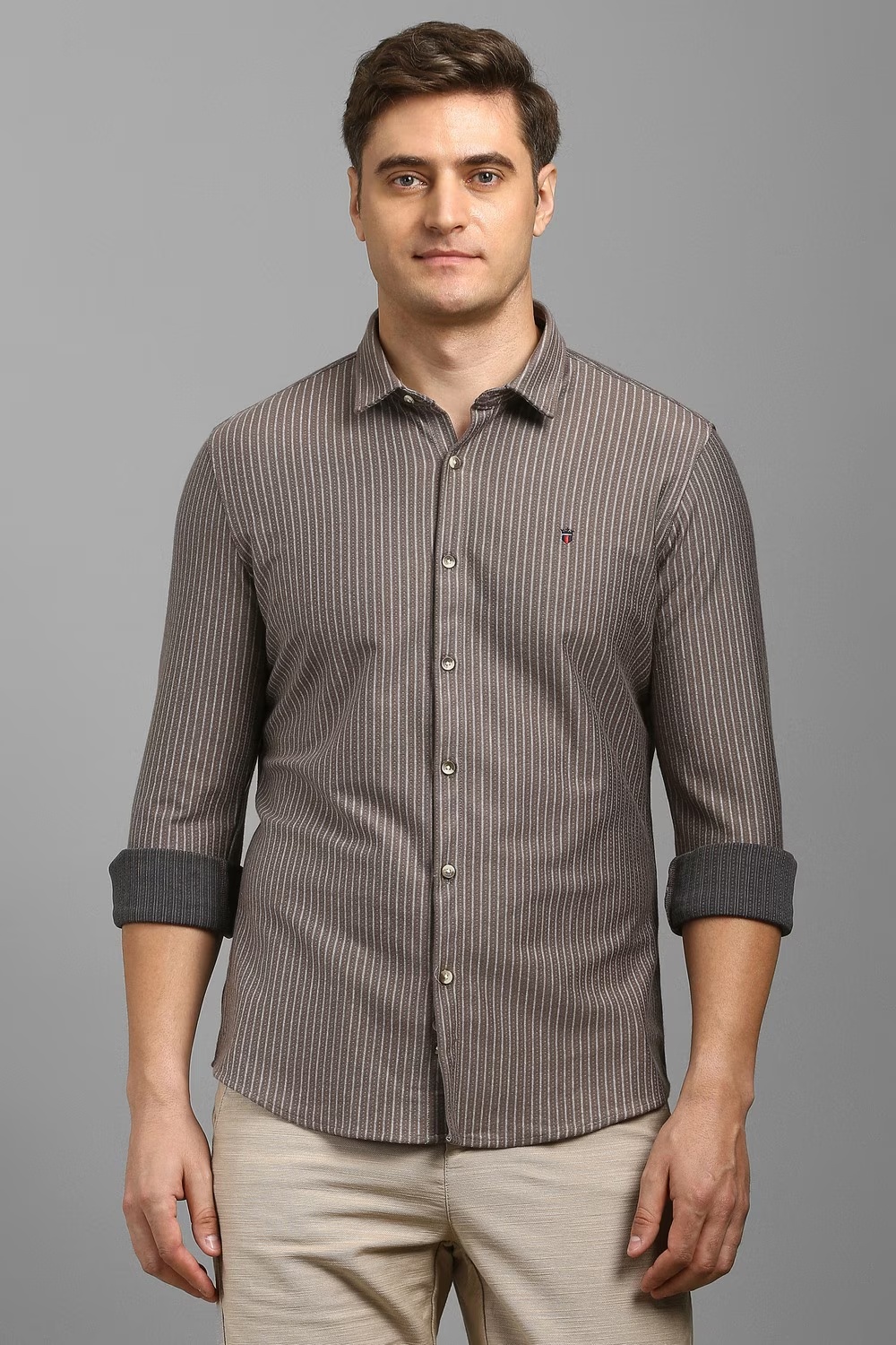 Men Brown Stripe Full Sleeves Casual Shirt-Brown