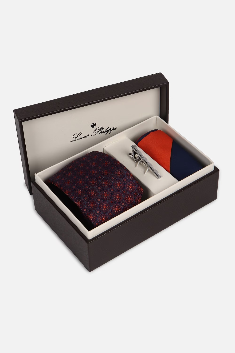 Men Maroon Print Tie Pocket Square And Lapel Pin-Maroon
