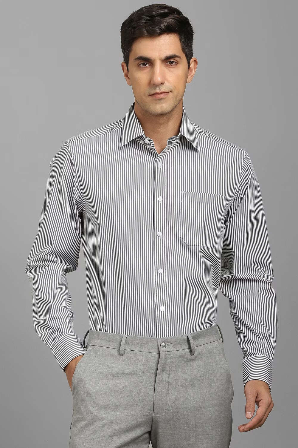 Men Grey Stripe Full Sleeves Formal Shirt-Grey