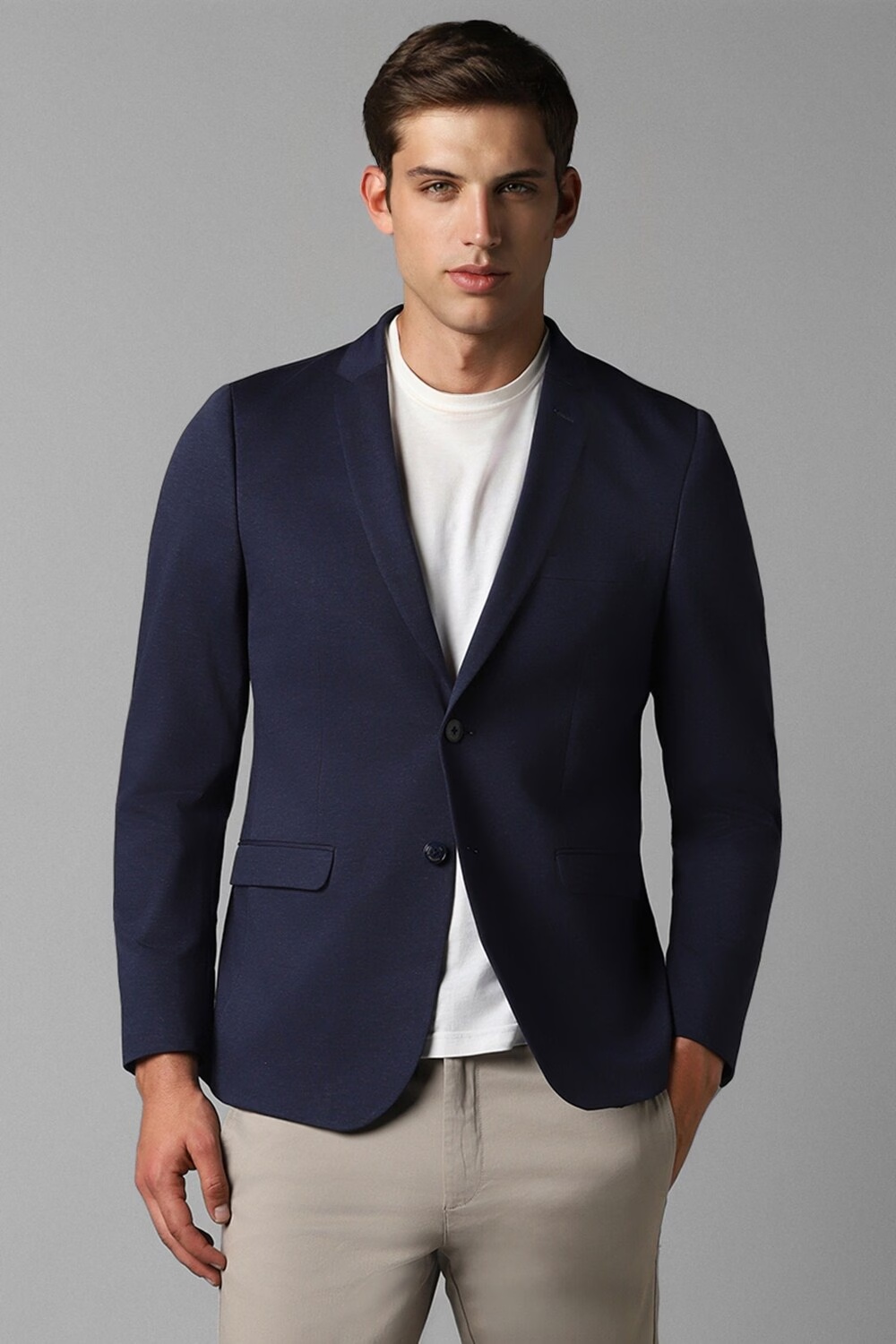 Men Navy Super Slim Fit Solid Casual Blazer-Navy