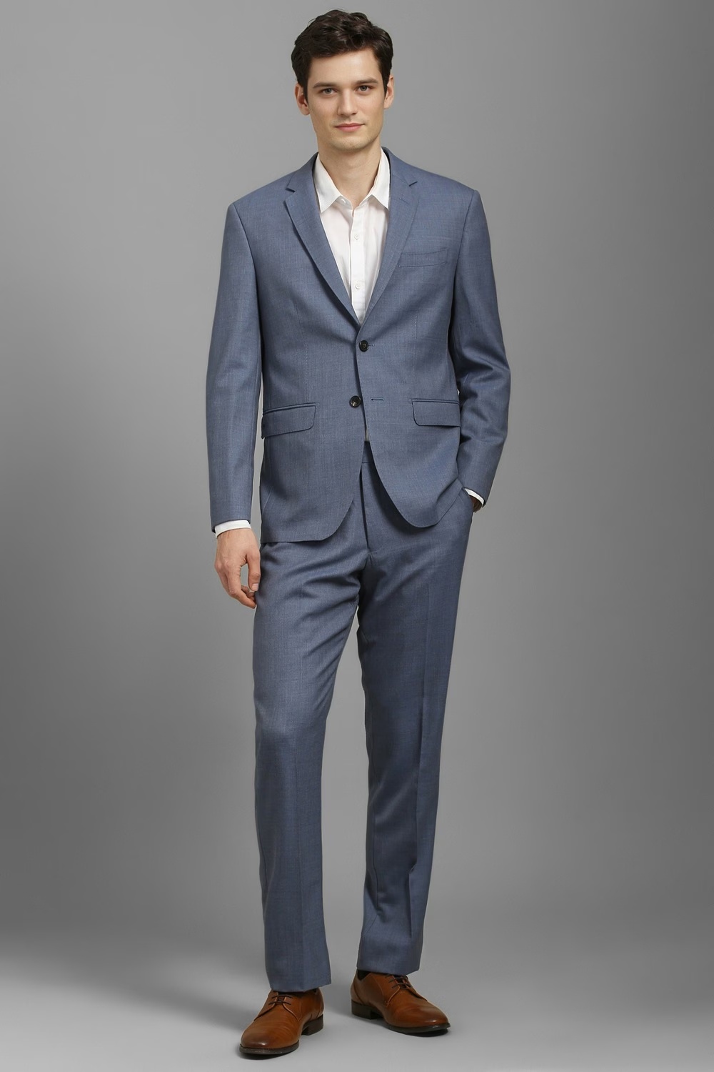 Men Blue Slim Fit Textured Formal Two Piece Suit-Blue