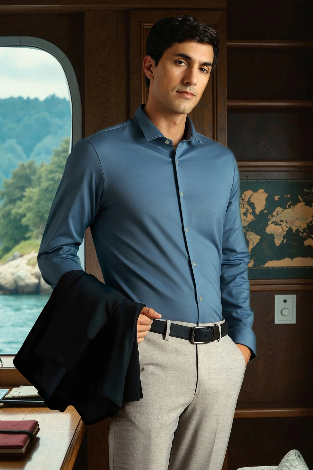 Men Blue Slim Fit Solid Full Sleeves Formal Shirt-Blue