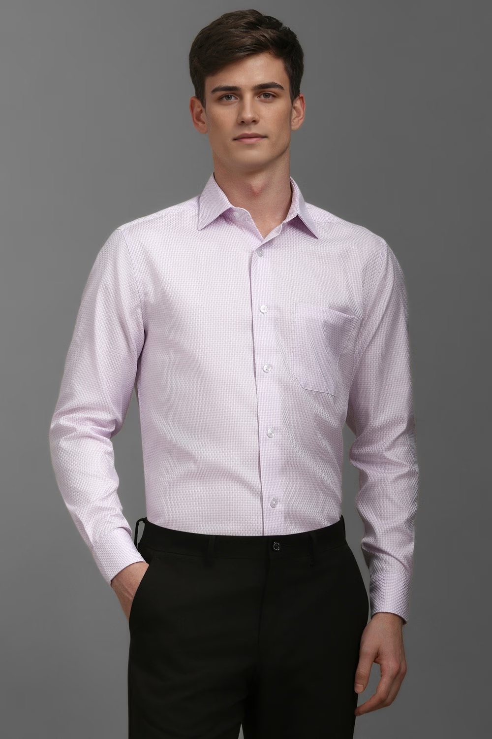 Men Lilac Classic Fit Textured Full Sleeves Formal Shirt-Lilac