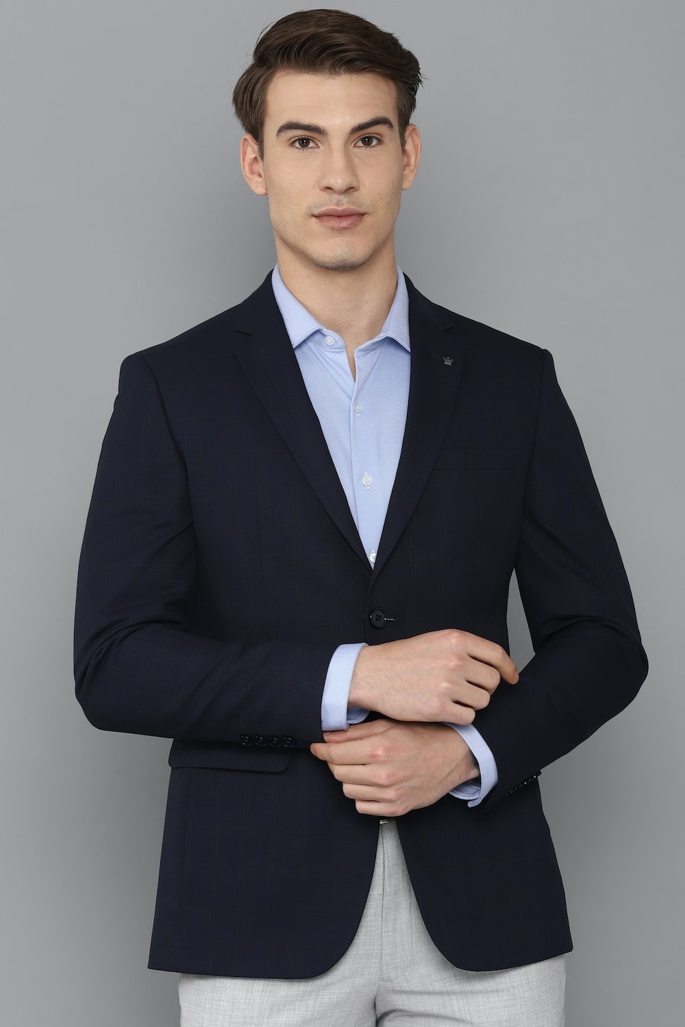 Men Navy Slim Fit Textured Formal Blazer-Navy