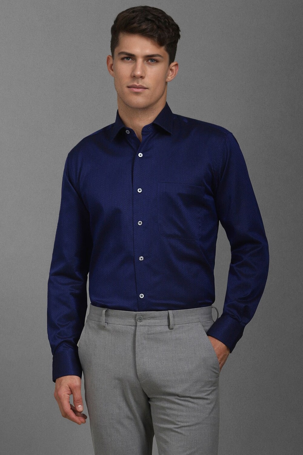 Men Navy Classic Fit Print Full Sleeves Formal Shirt-Navy