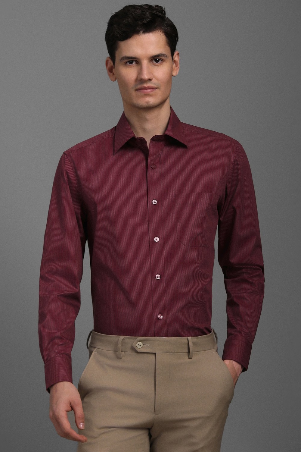 Men Maroon Textured Full Sleeves Formal Shirt-Maroon