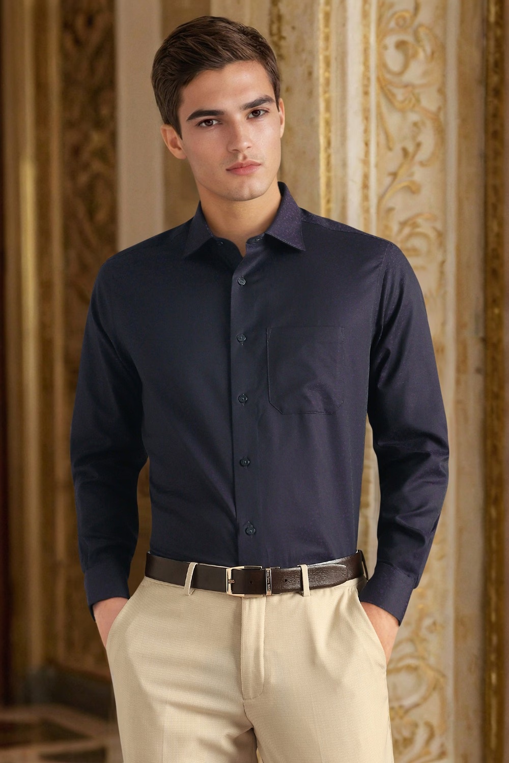 Men Purple Classic Fit Textured Full Sleeves Formal Shirt-Purple