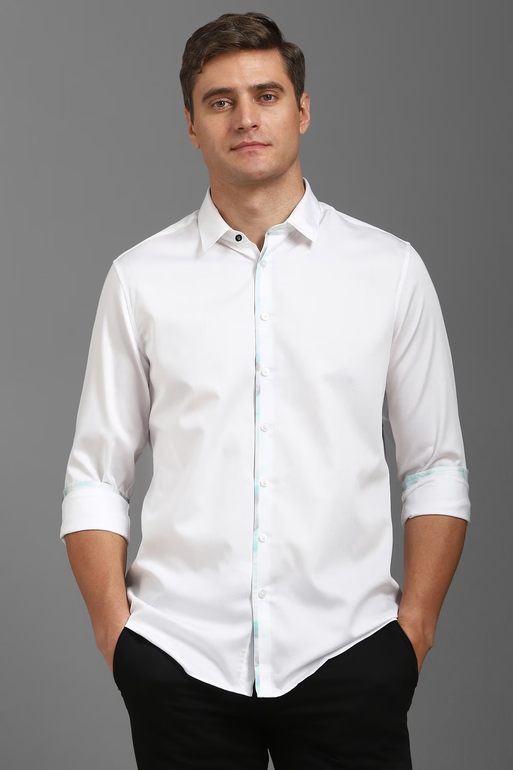 Men White Solid Full Sleeves Casual Shirt-White