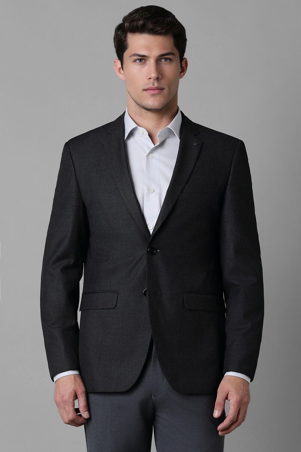 Men Grey Slim Fit Textured Formal Blazer-Grey