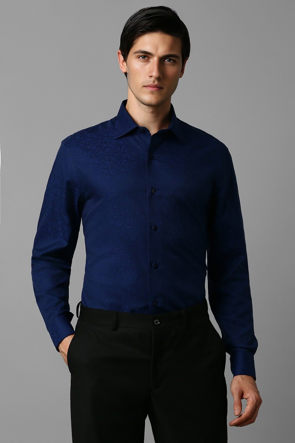 Men Navy Classic Fit Print Full Sleeves Formal Shirt-Navy