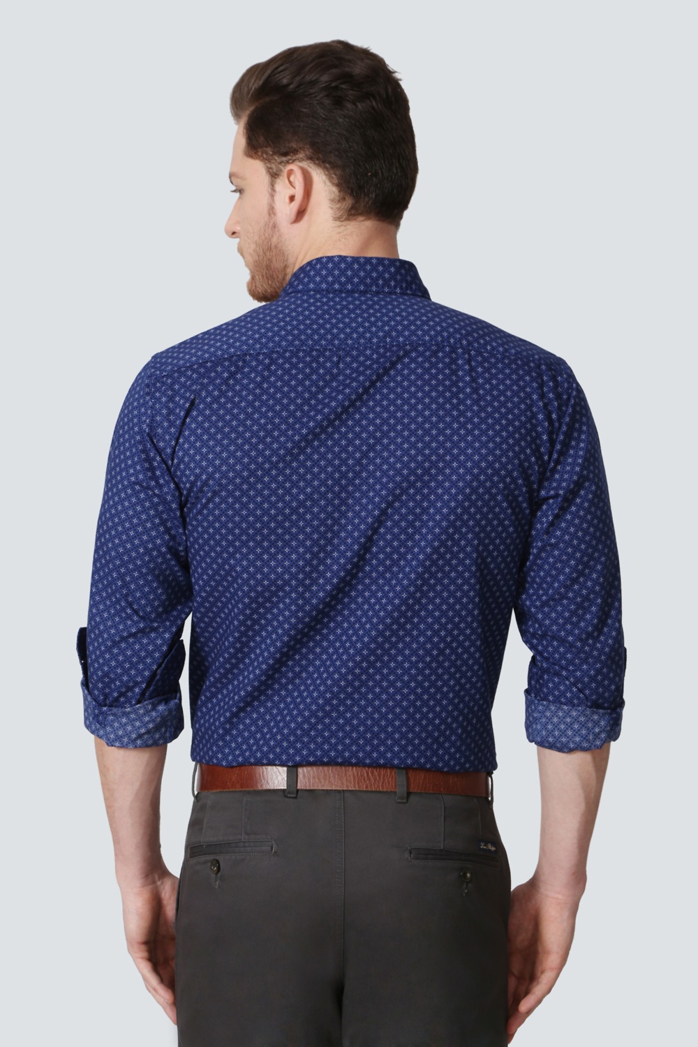 Men Blue Print Full Sleeves Formal Shirt-Blue