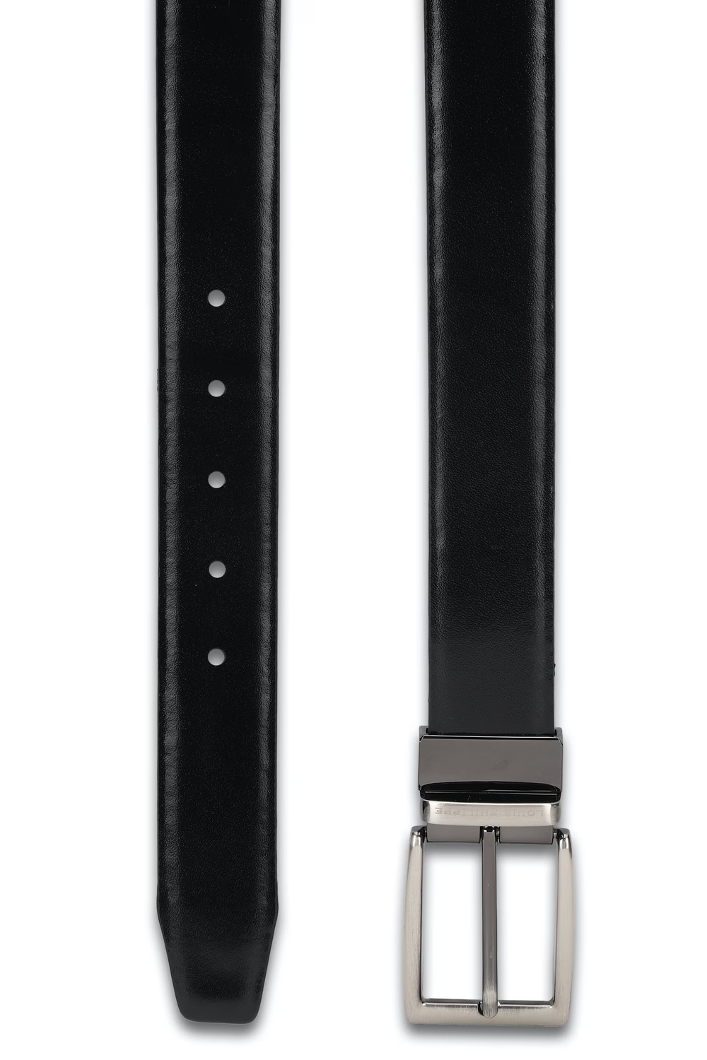 Louis Philippe Men Black & Brown Solid Reversible Formal Italian Leather with Brush Gun Metal Buckle Belt-Black