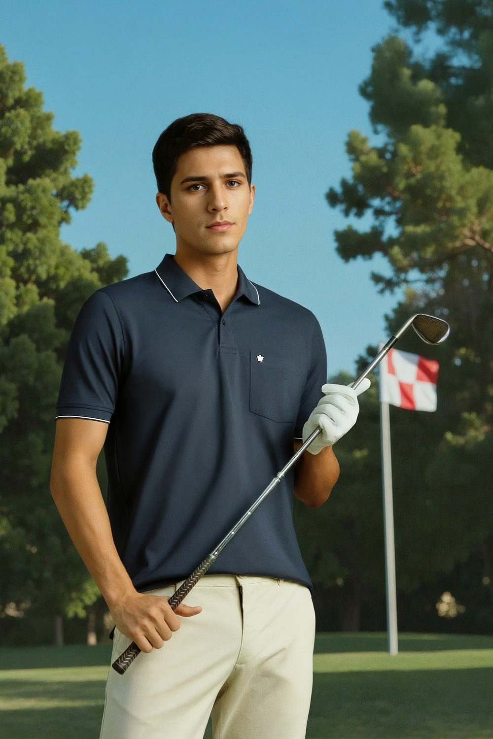 Men Navy Solid Polo Neck T-shirt-Navy