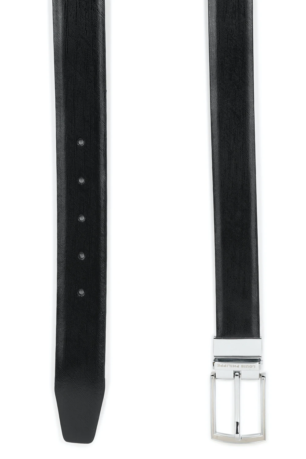 Louis Philippe Men Black & Brown Solid Reversible Formal Italian Leather with Shiny Nickel Buckle Belt-Black