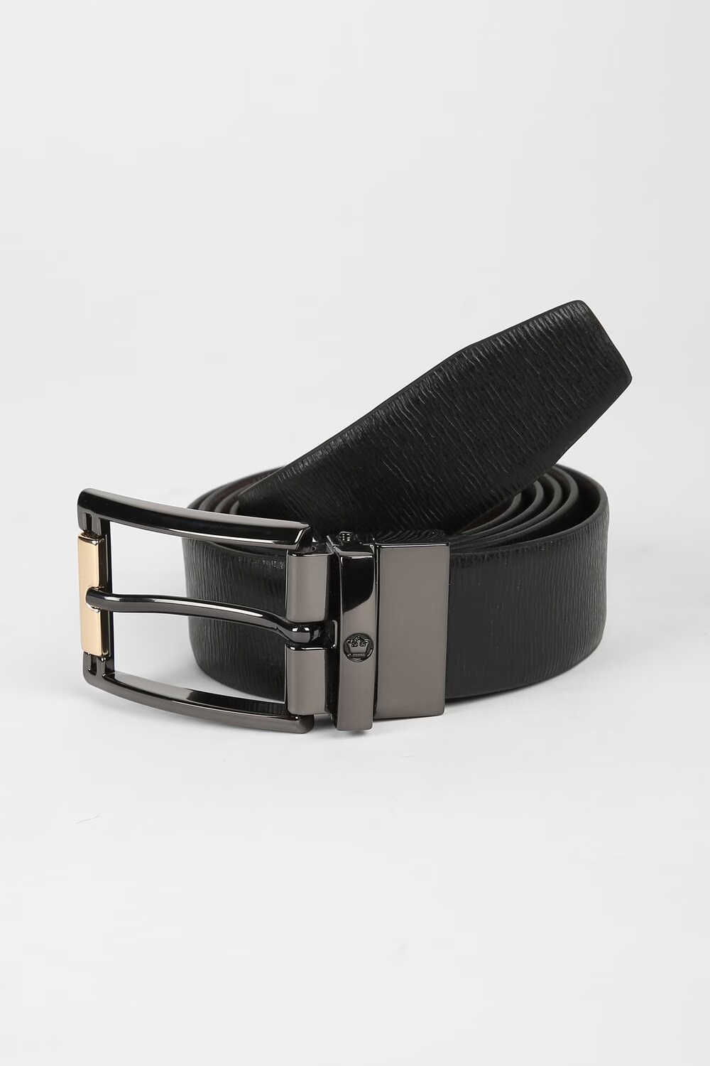 Louis Philippe Men Black & Brown Textured Reversible Formal Italian Leather with Dual Tone Buckle Belt-Black