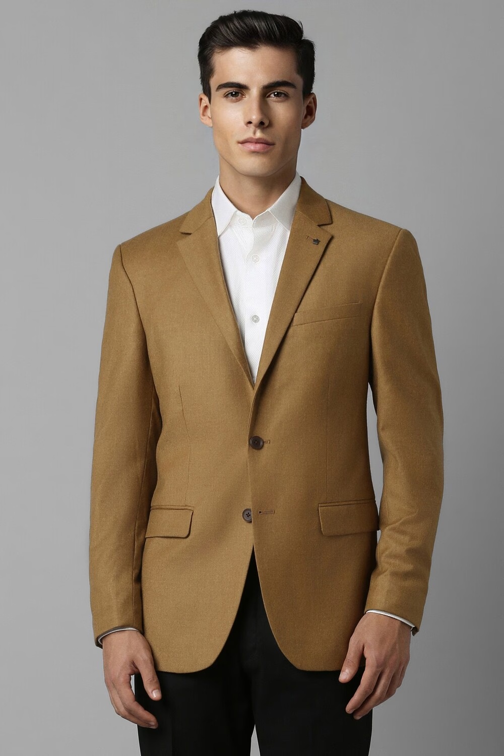 Men Brown Regular Fit Solid Formal Blazer-Brown