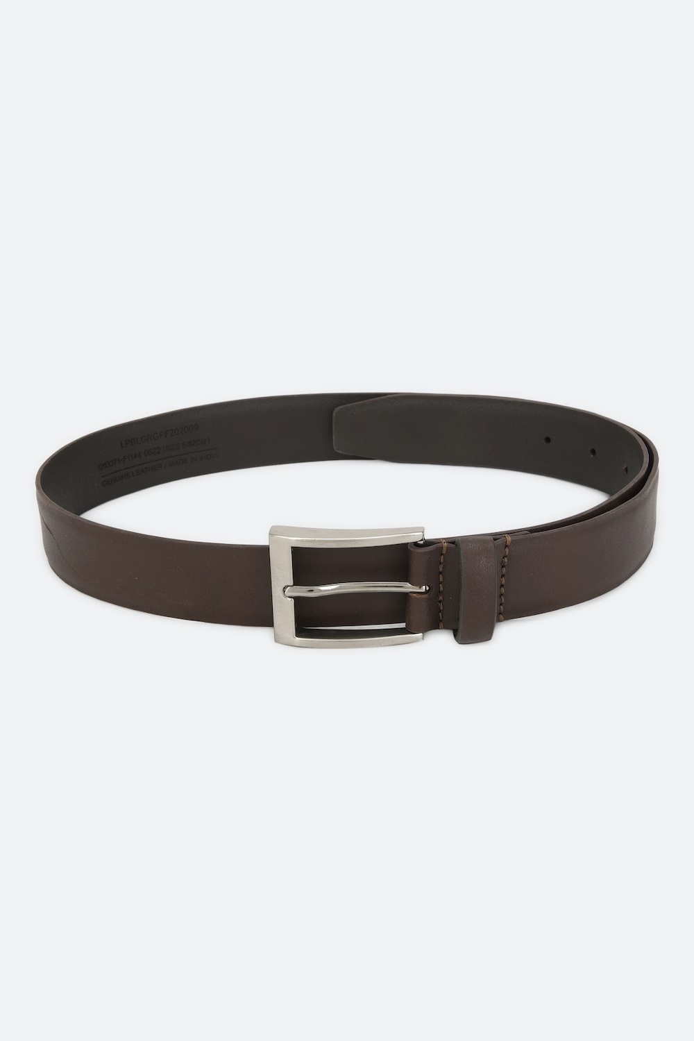 Louis Philippe Men Brown Solid  Formal Italian Leather with Brush Nickel Buckle Belt-Brown