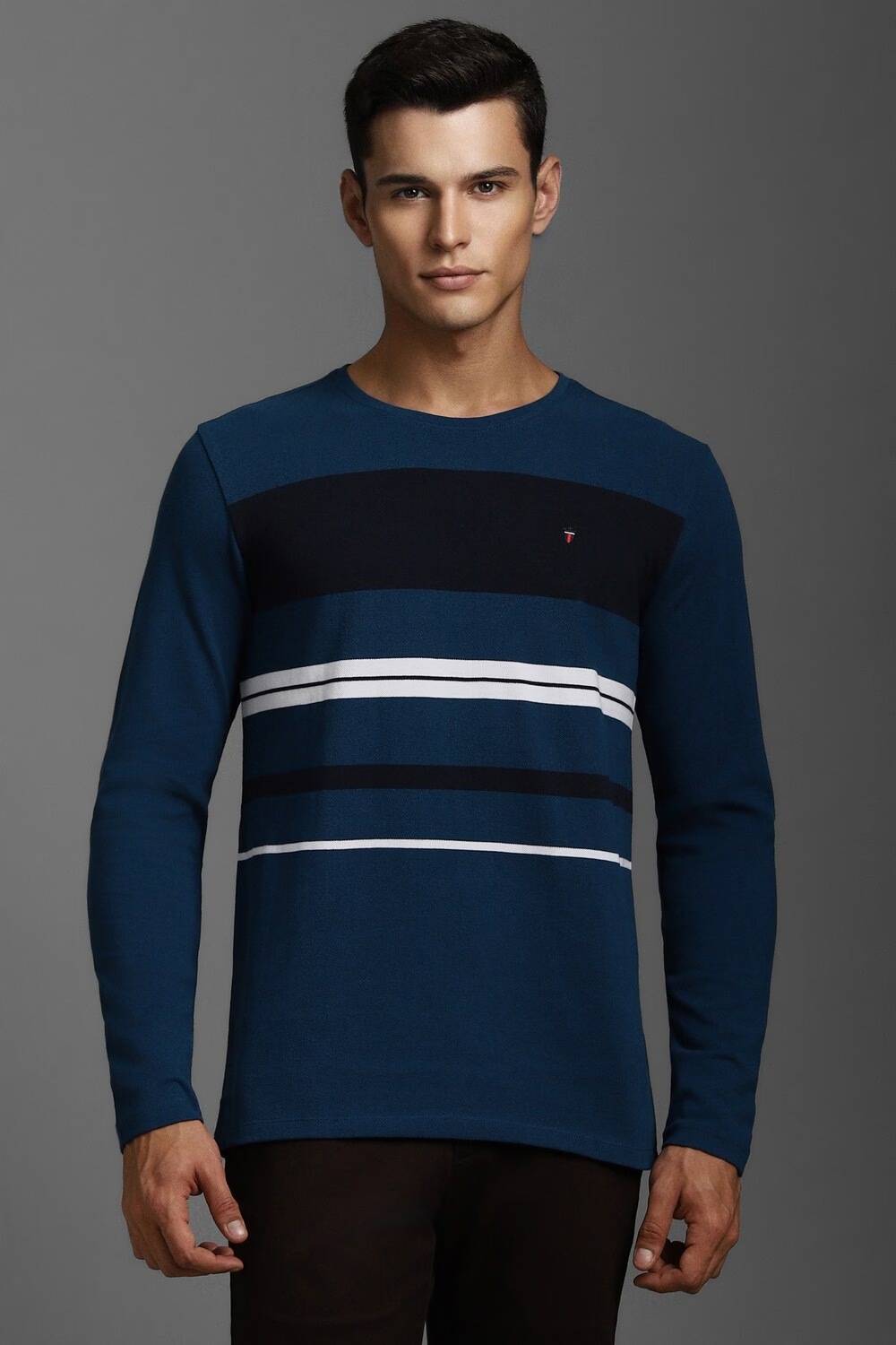 Men Navy Print Crew Neck T-shirt-Navy