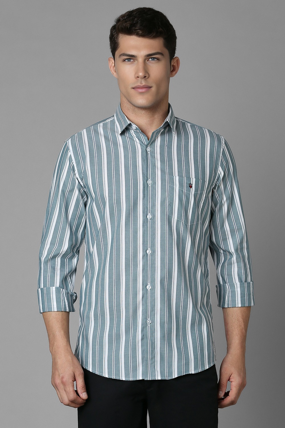 Men Light Blue Stripe Full Sleeves Casual Shirt-Light Blue