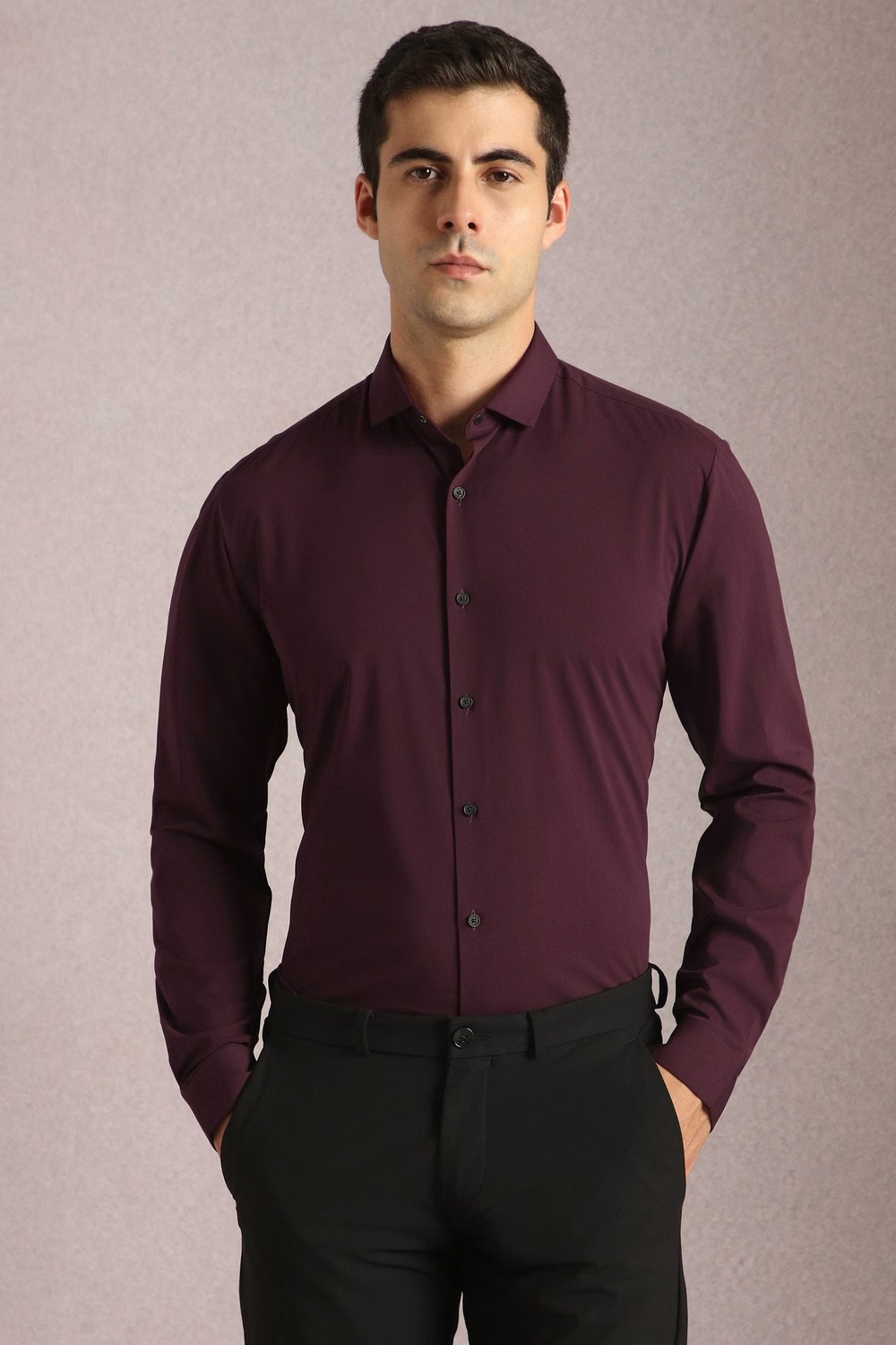Men Maroon Solid Full Sleeves Casual Shirt-Maroon