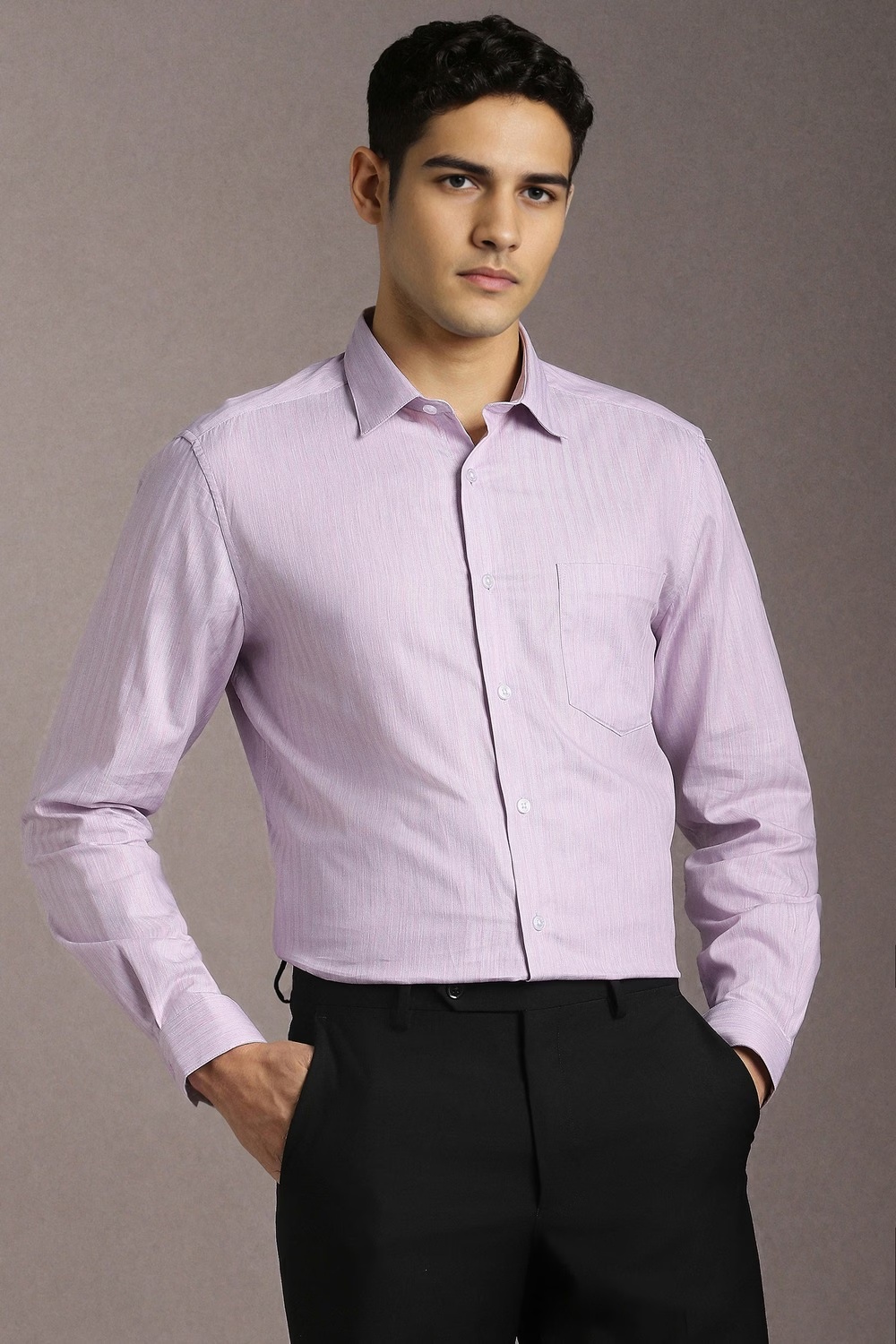 Men Lilac Textured Full Sleeves Formal Shirt-Lilac