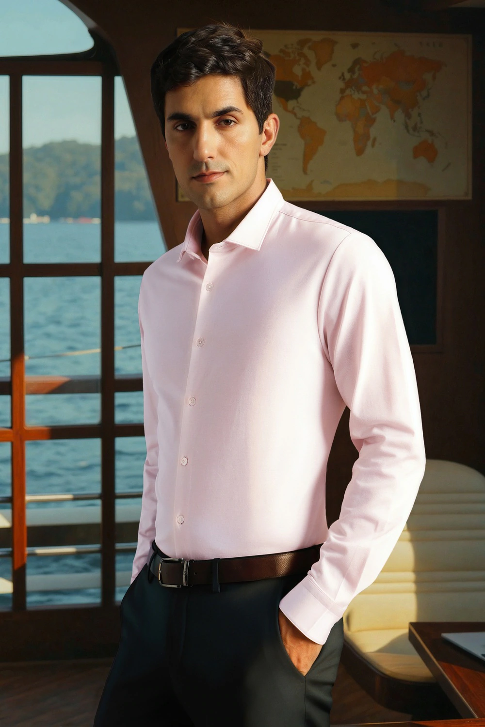 Men Pink Textured Full Sleeves Formal Shirt-Pink