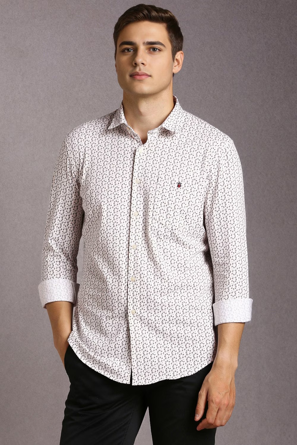 Men White Print Full Sleeves Casual Shirt-White