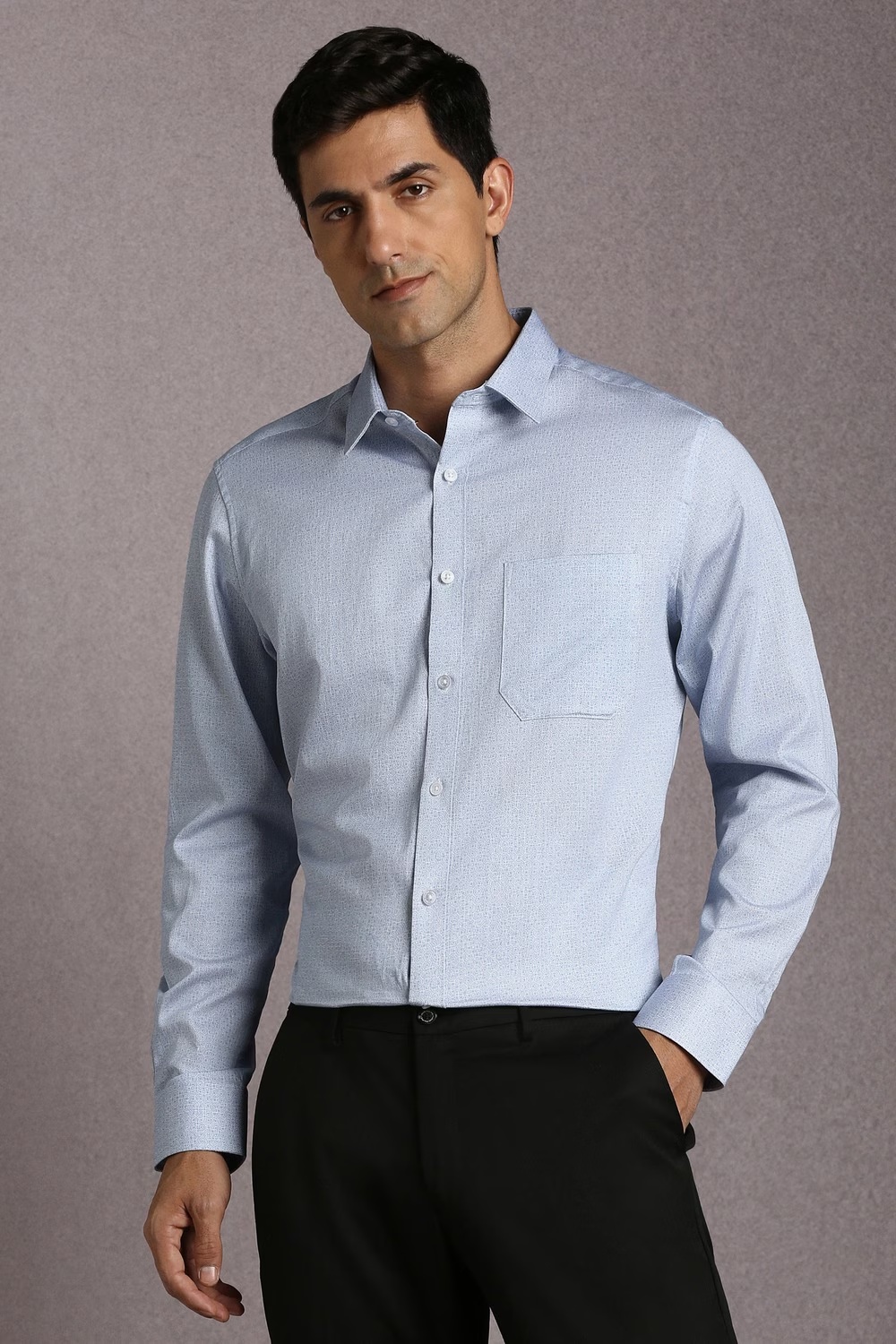 Men Light Blue Print Full Sleeves Formal Shirt-Light Blue