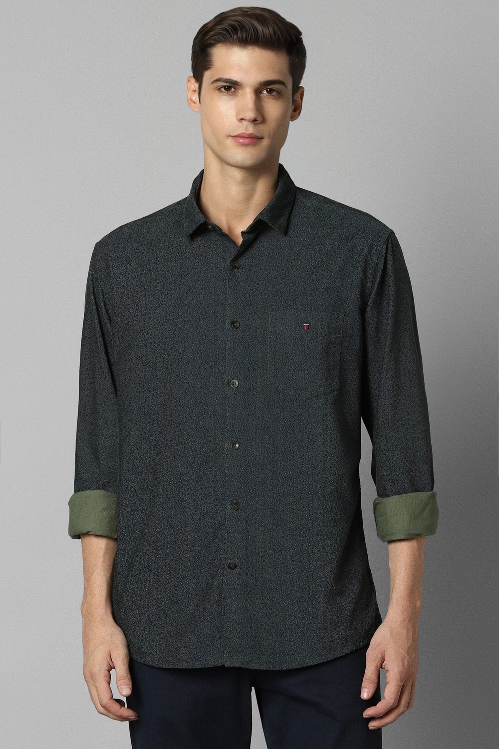 Men Green Slim Fit Print Full Sleeves Casual Shirt-Green