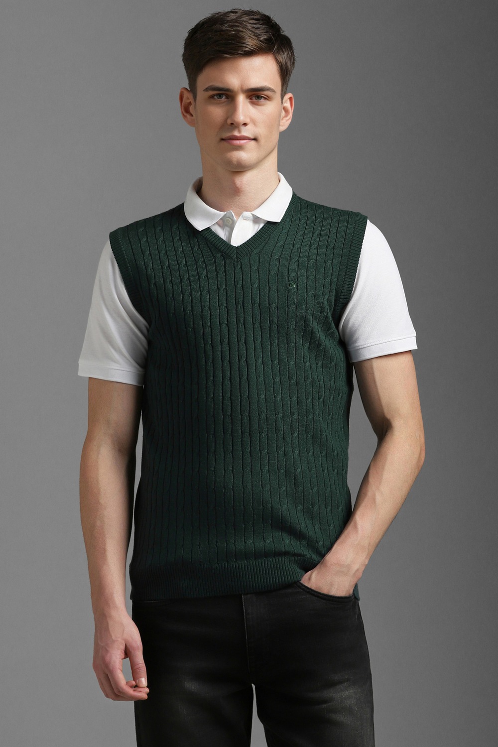 Men Green Textured V Neck Sleeveless Sweater-Green 1 1863-men-green-textured-v-neck-sleeveless-sweater-green-1.jpg
