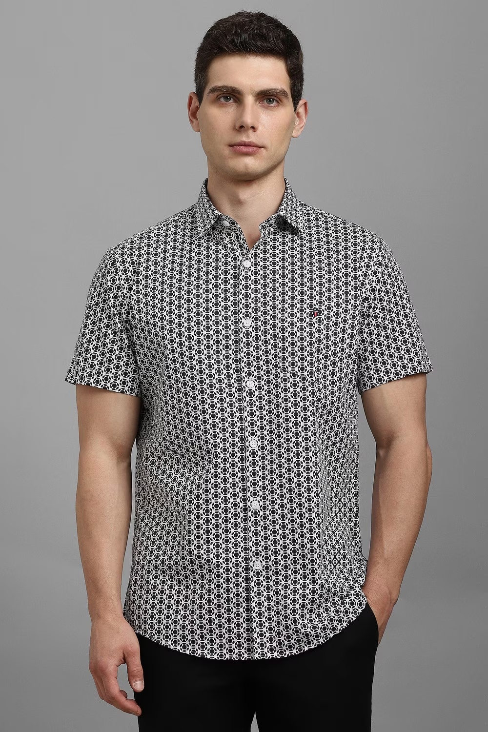 Men Black Print Half Sleeves Casual Shirt-Black