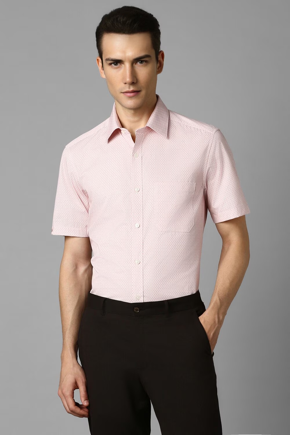 Men Pink Classic Fit Print Half Sleeves Formal Shirt-Pink
