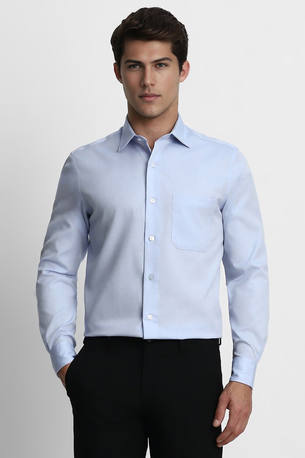 Men Blue Classic Fit Solid Full Sleeves Formal Shirt-Blue