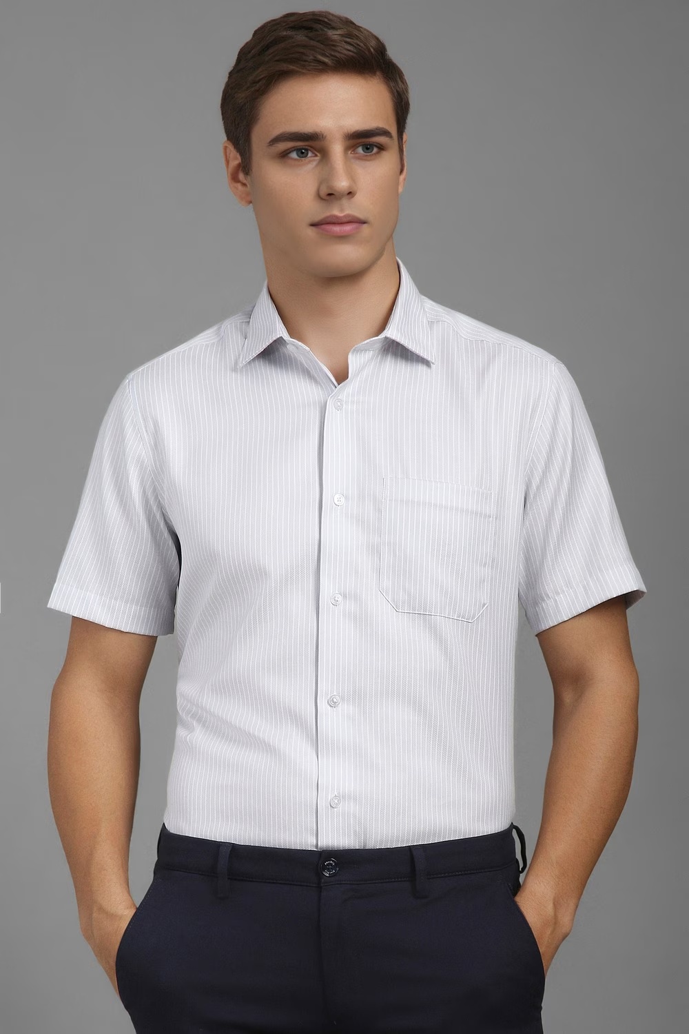 Men Grey Classic Fit Stripe Half Sleeves Formal Shirt-Grey 1 18884-men-grey-classic-fit-stripe-half-sleeves-formal-shirt-grey-1.jpg