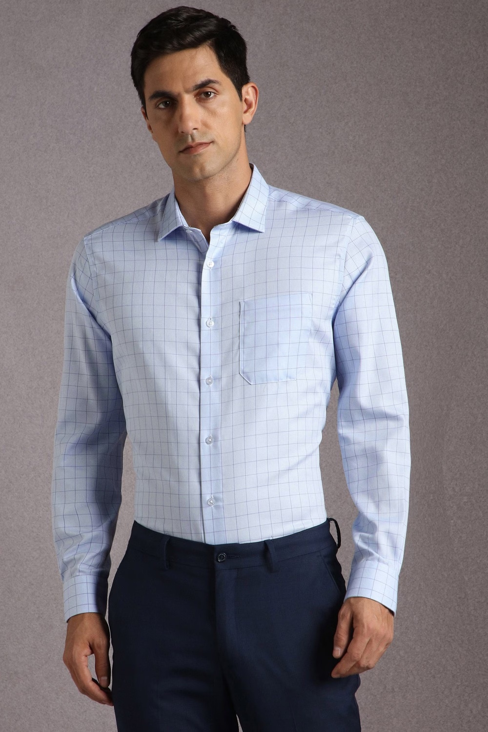 Men Light Blue Check Full Sleeves Formal Shirt-Light Blue