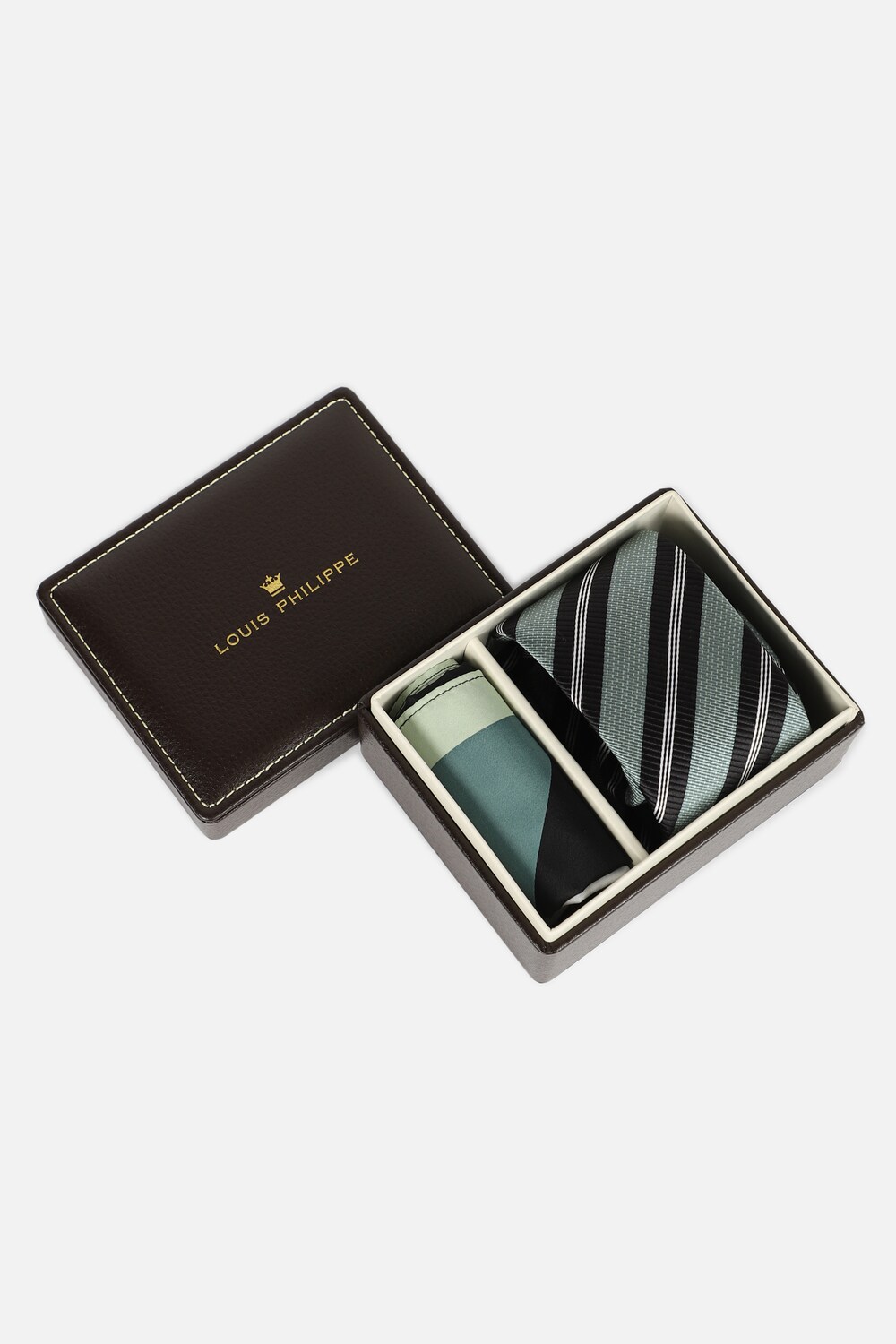 Men Green Print Tie and Pocket Square-Green