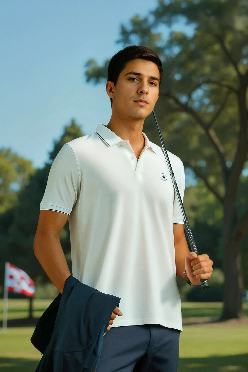 Men White Solid Polo Neck T-shirt-White