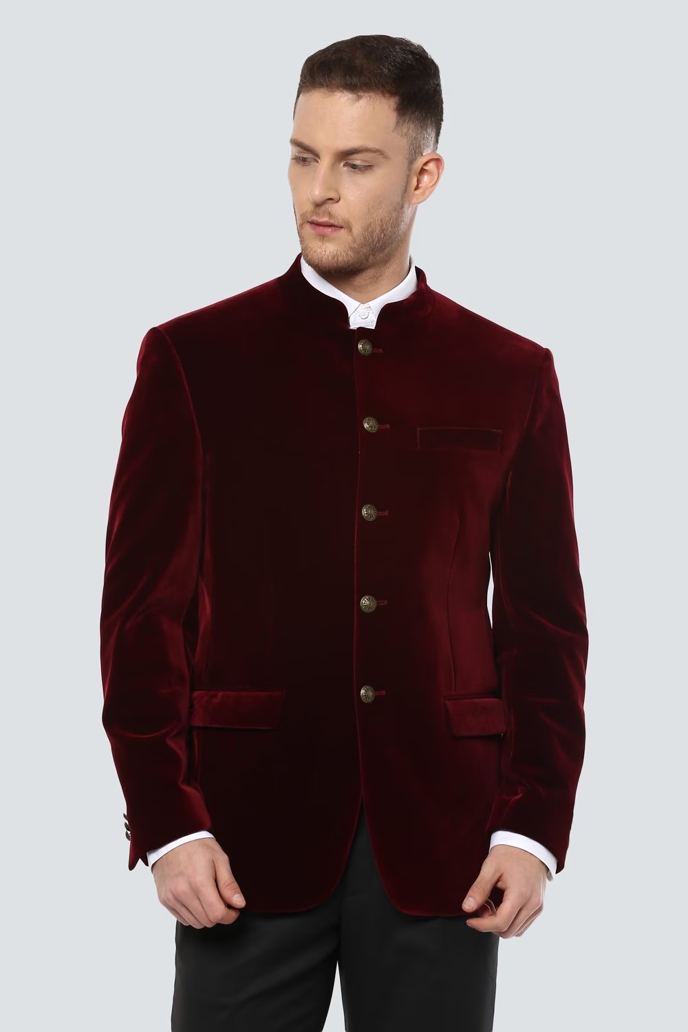 Men Maroon Solid Formal Blazer-Maroon