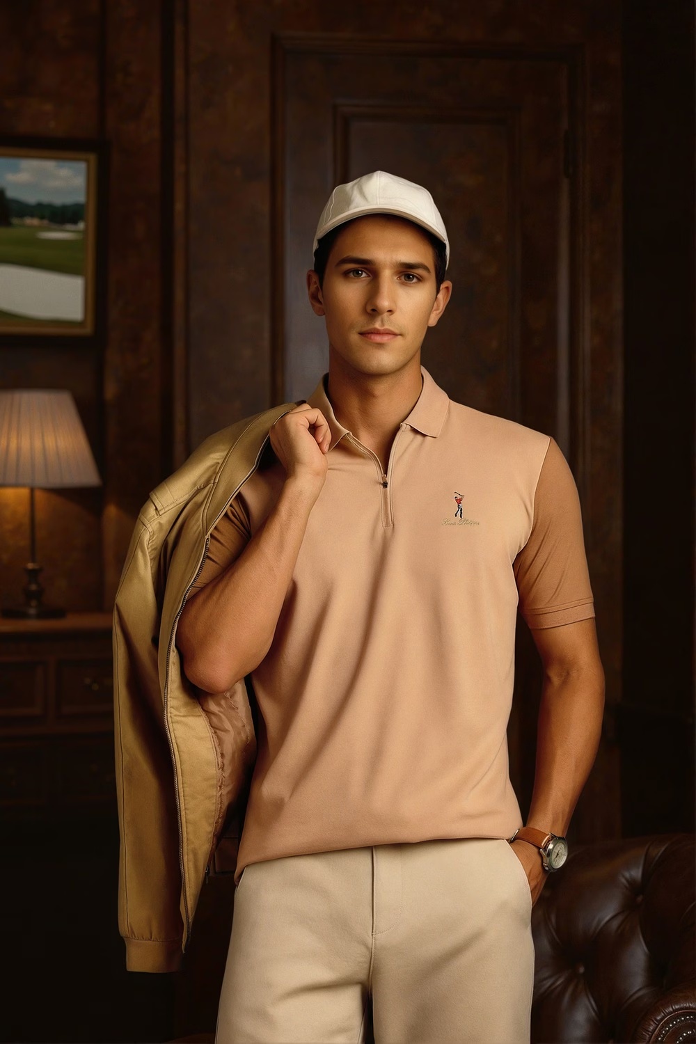 Men Beige Print Polo Neck T-shirt-Beige 1 18998-men-beige-print-polo-neck-t-shirt-beige-1.jpg